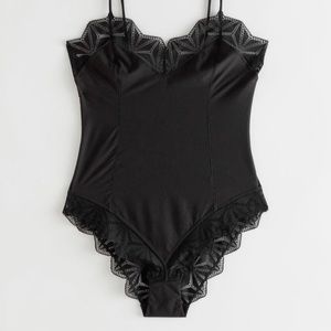 Geometric Lace Trim Bodysuit